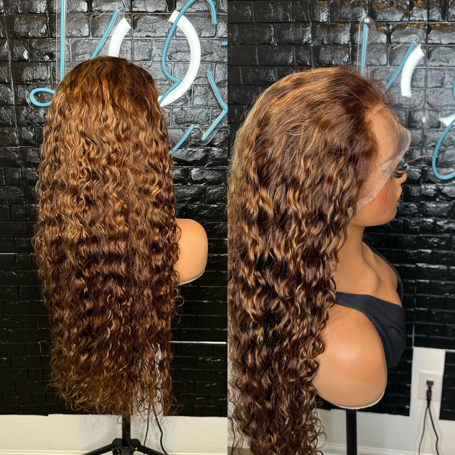 28 inch highlight water wave frontal wig