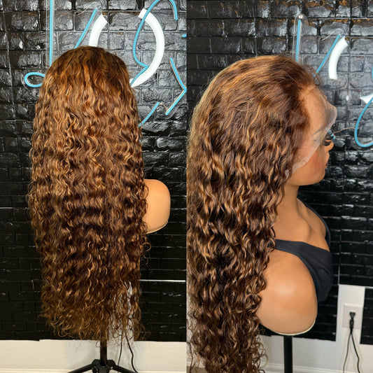 28 inch highlight water wave frontal wig