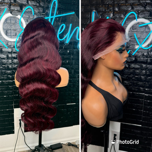 28 inch Dark burgundy frontal wig